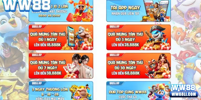 Những trò chơi nào được khuyến mãi khi tải app ww88